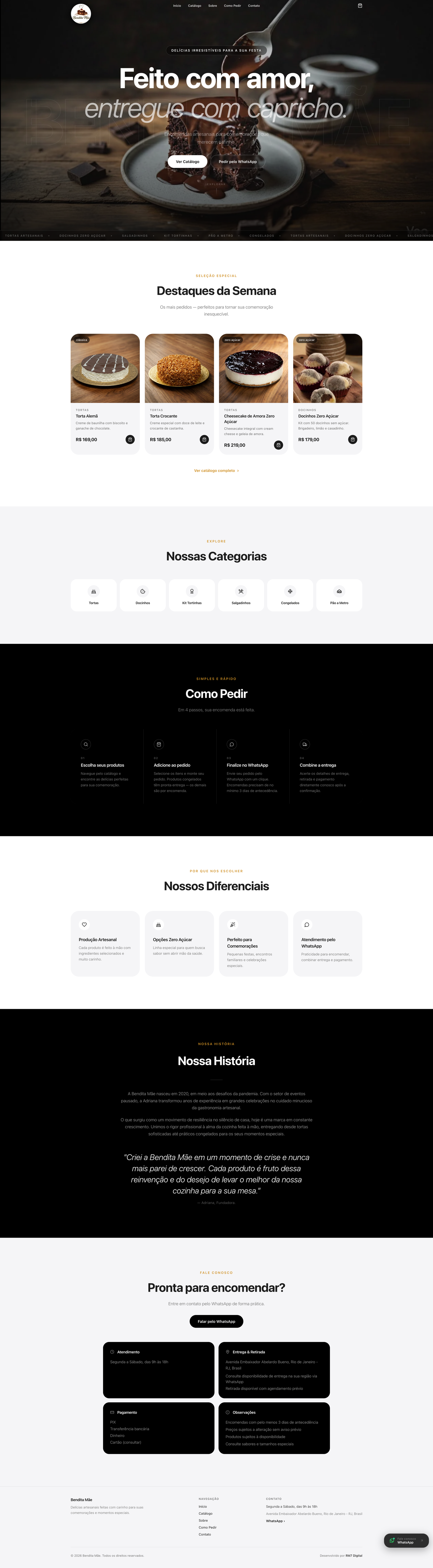 Portfólio RM7 Digital: site para Confeitaria & Doces — Bendita Mãe