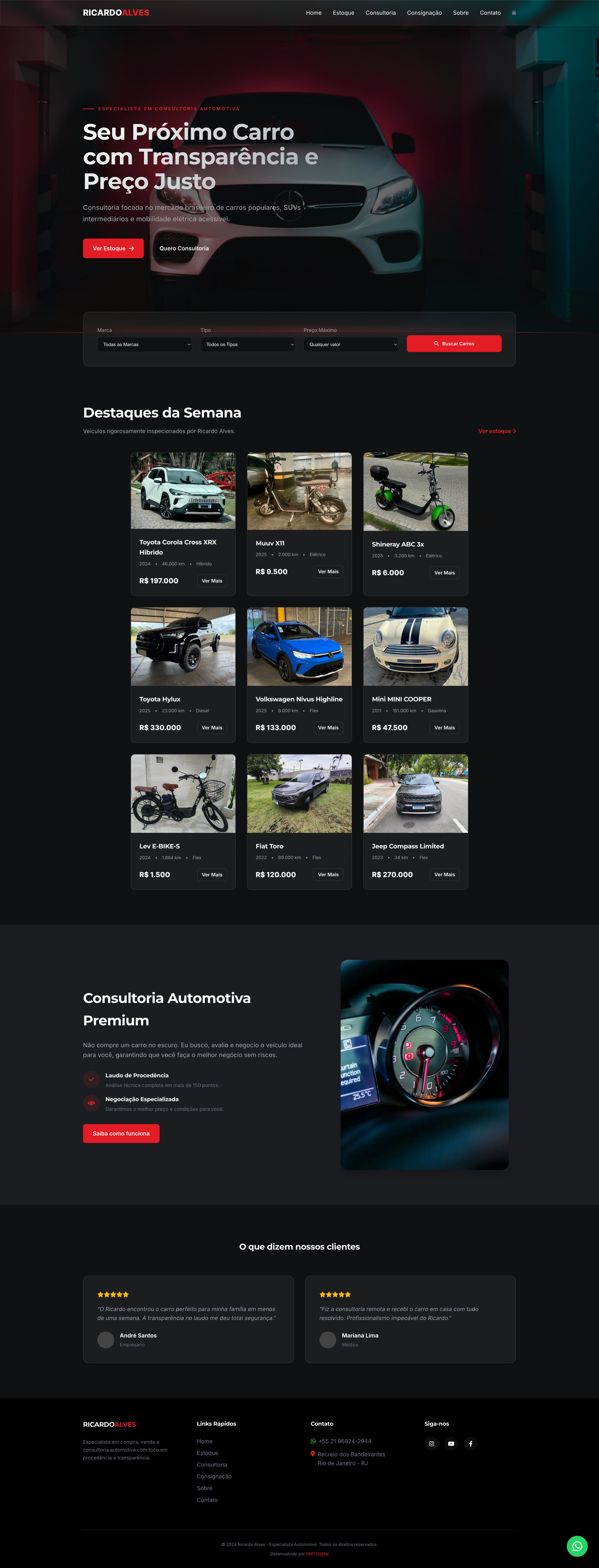 Portfólio RM7 Digital: site para Automotivo — Ricardo Alves Automotiva